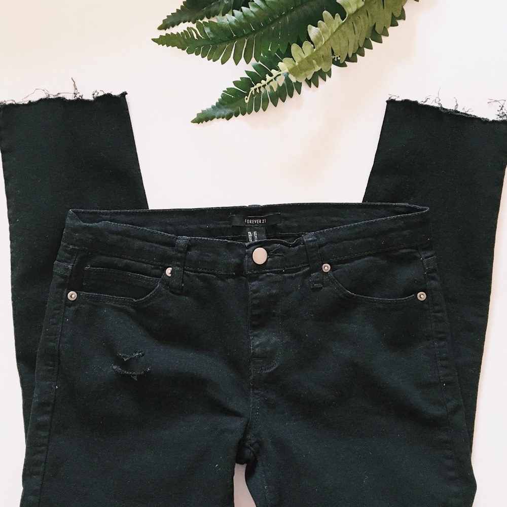 Black Slim Cut Raw Hem Jeans | Size 27